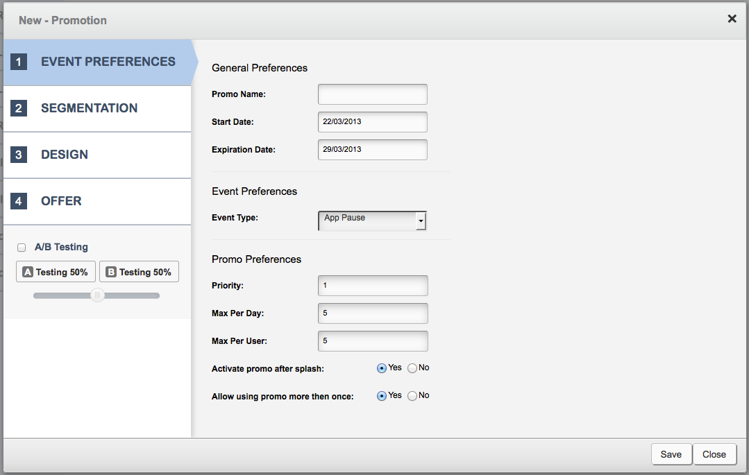 Configuring Promotional Event Preferences